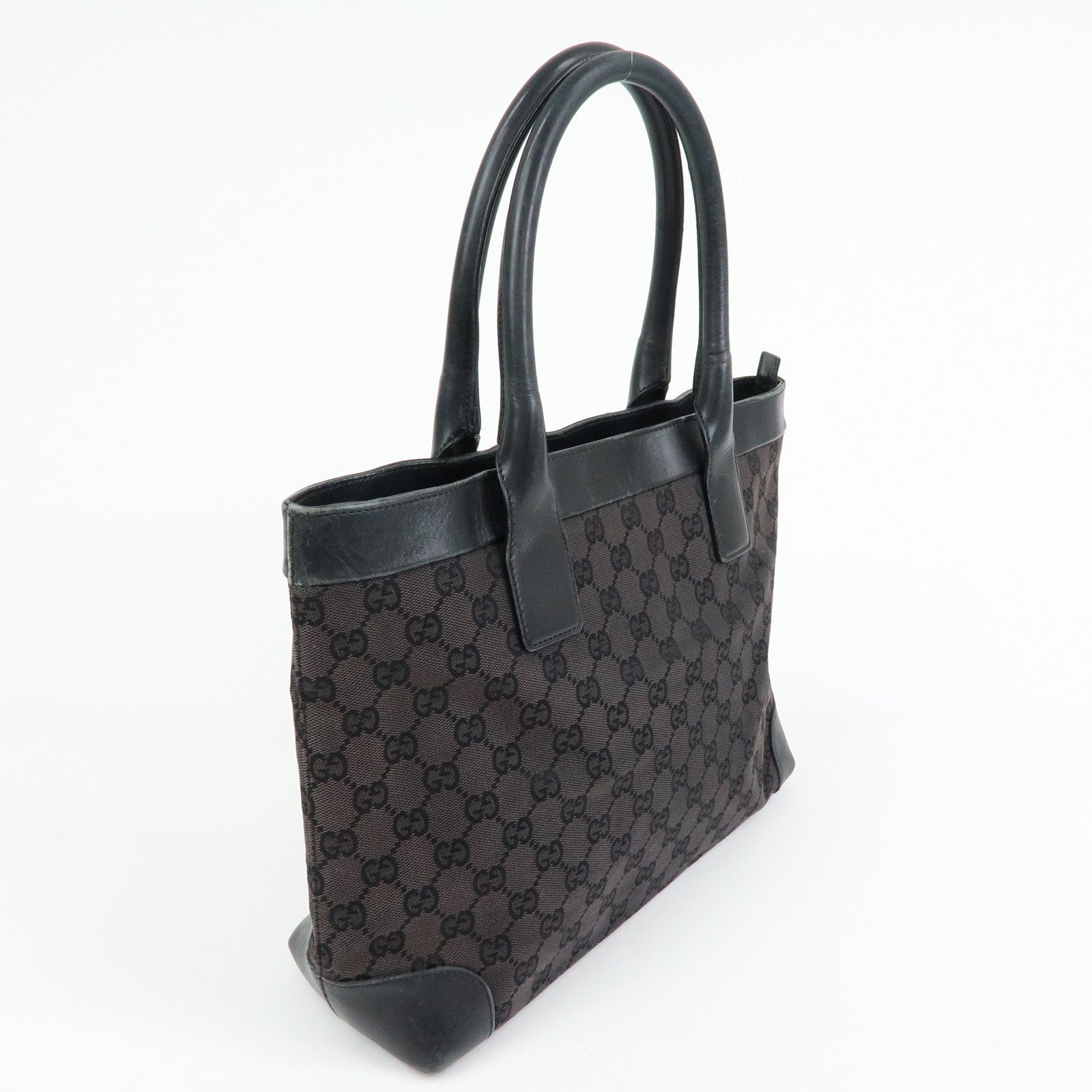 GUCCI GG Canvas Leather Tote Bag Hand Bag Black 002?1119?1705