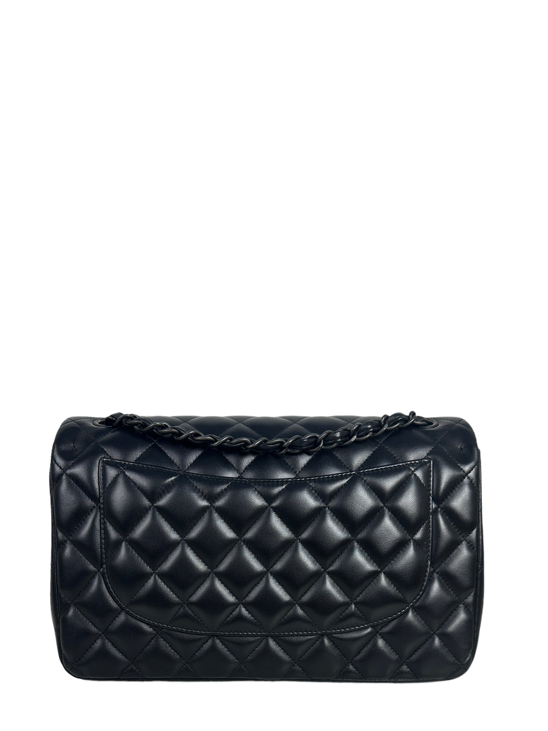 Chanel So Black Lambskin Leather Quilted Classic Double Flap Jumbo Women Shoes