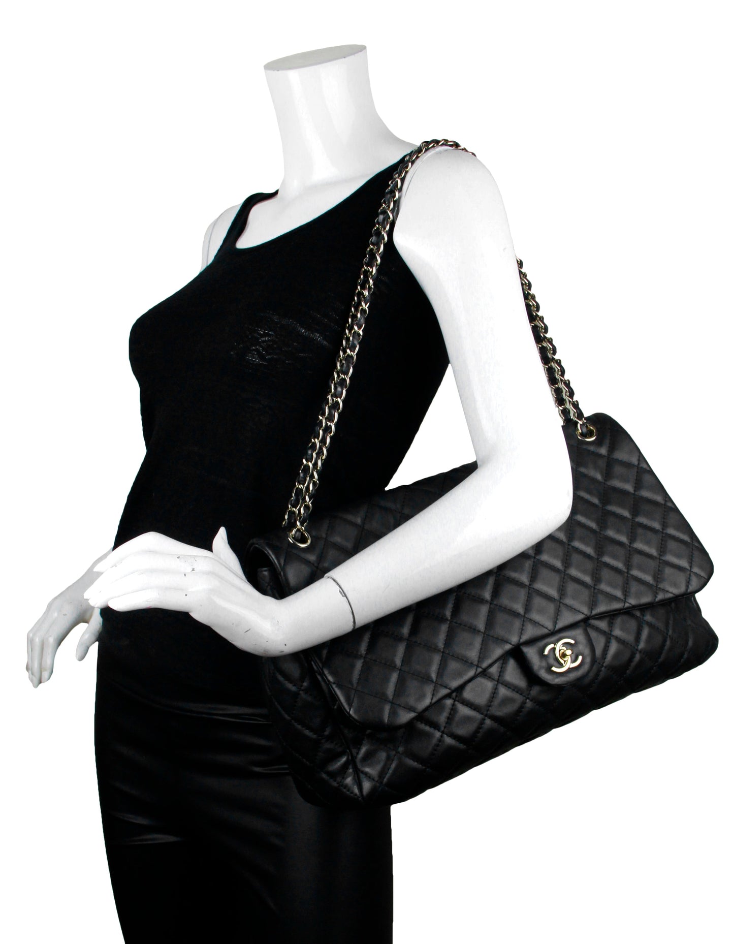 Chanel Black Leather Quilted Xxl Airlines Flap Women Shoes