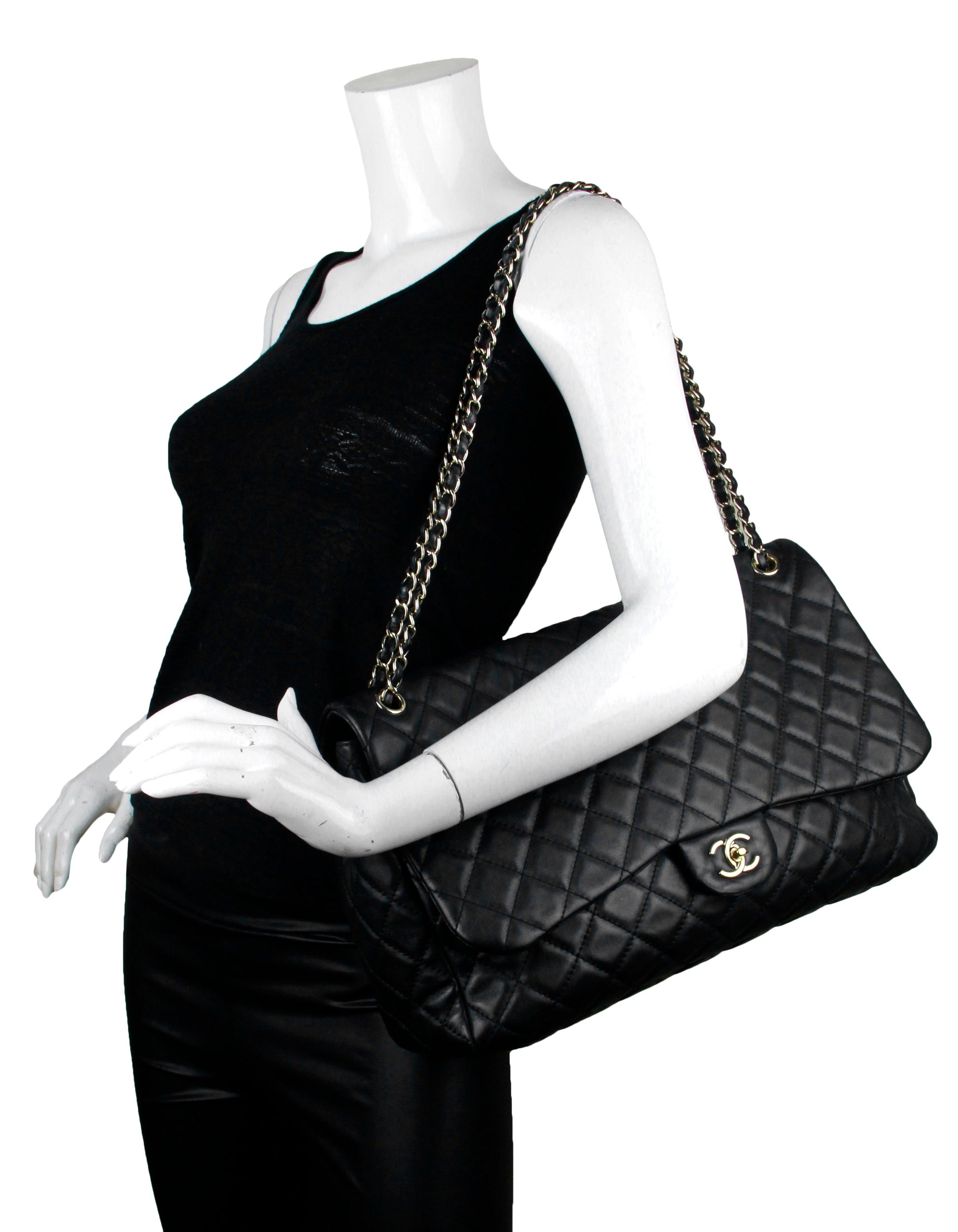 Chanel Black Leather Quilted Xxl Airlines Flap Women Shoes