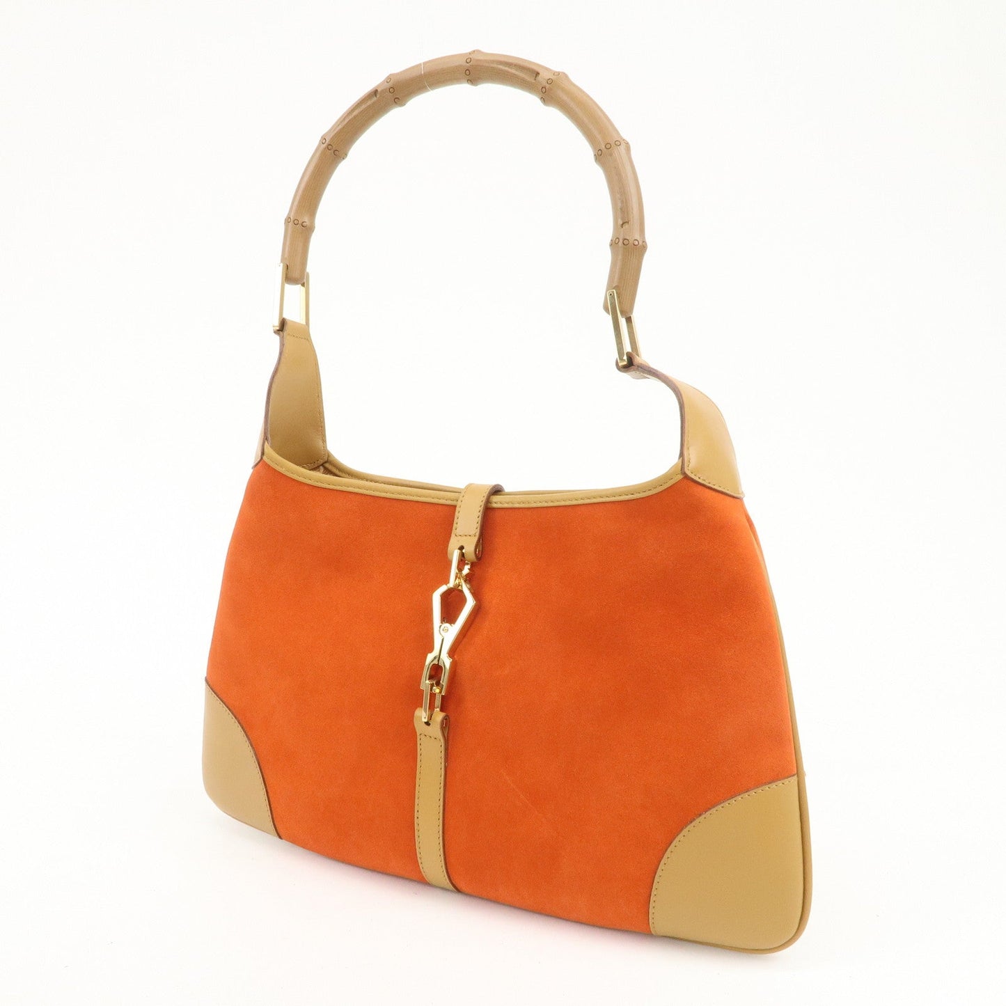 GUCCI Bamboo Suede Leather Shoulder Bag Orange 001??4060??002058