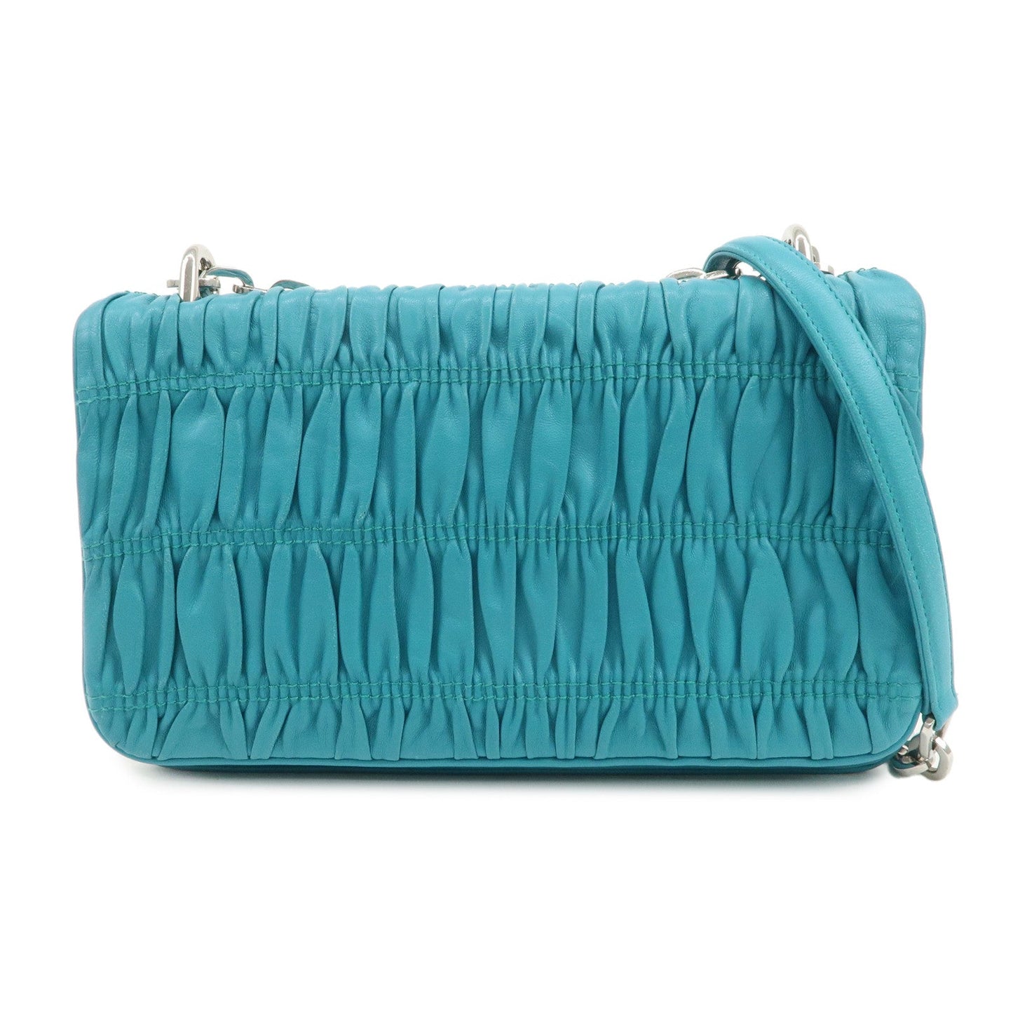 Shoulder Bag Nappa Gaufre Hand Bag Leather Blue Chain