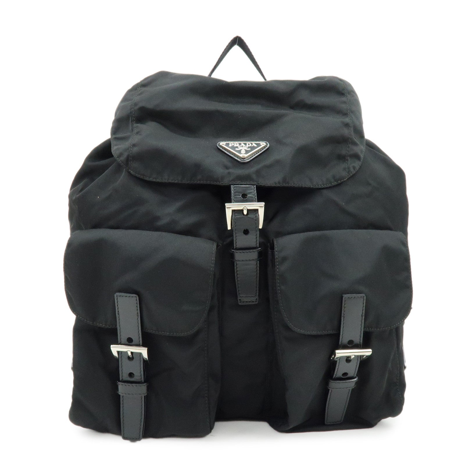 Backpack Triangle Rucksuck 2 Leather Nylon Black