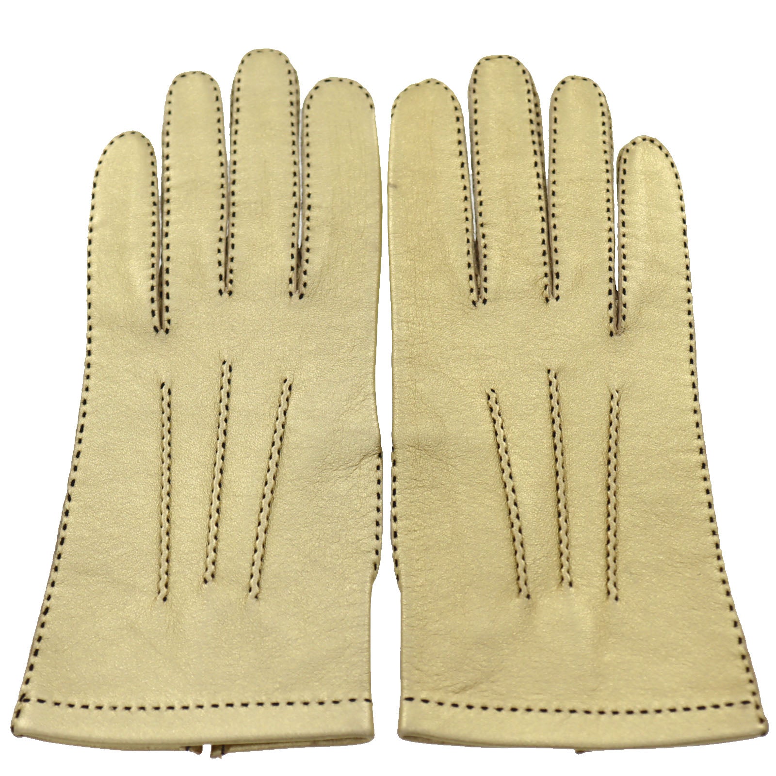 CHANEL CoCo Winter Gloves Women Gold Leather Size 7 #AH550