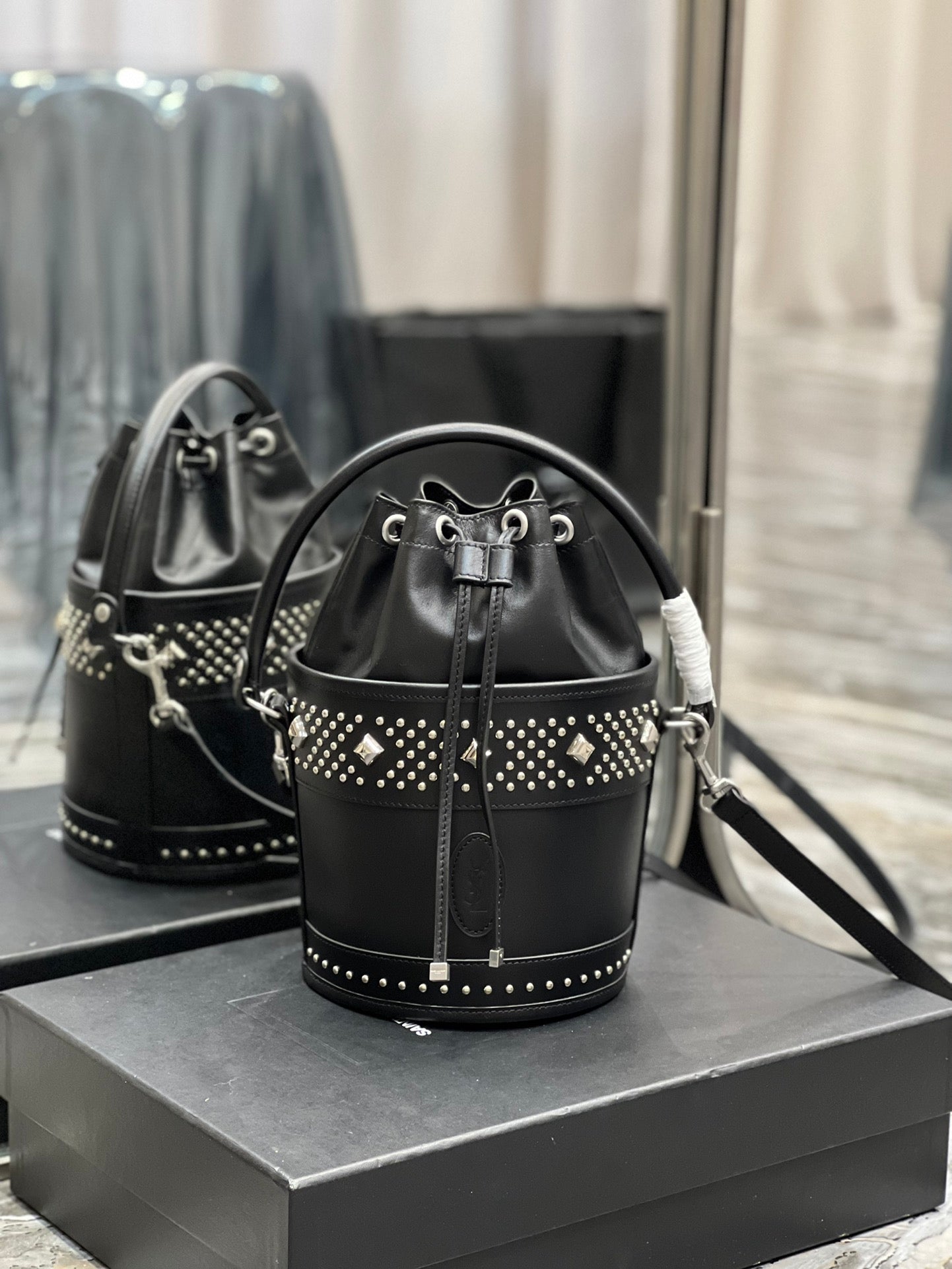 YSL Saint Laurent Bahia 10in 25cm Black Small Bucket Bag