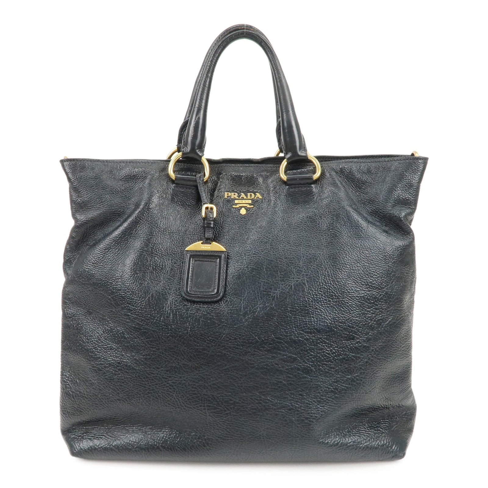 Tote Bag 2Way Shoulder Bag Leather Black Logo