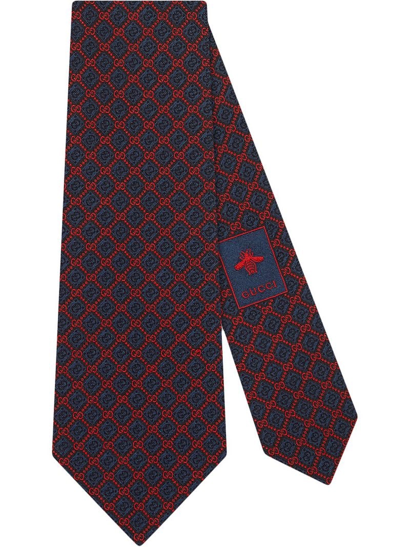 Gucci - GG rhombus motif silk tie - men - Silk - One Size - Blue