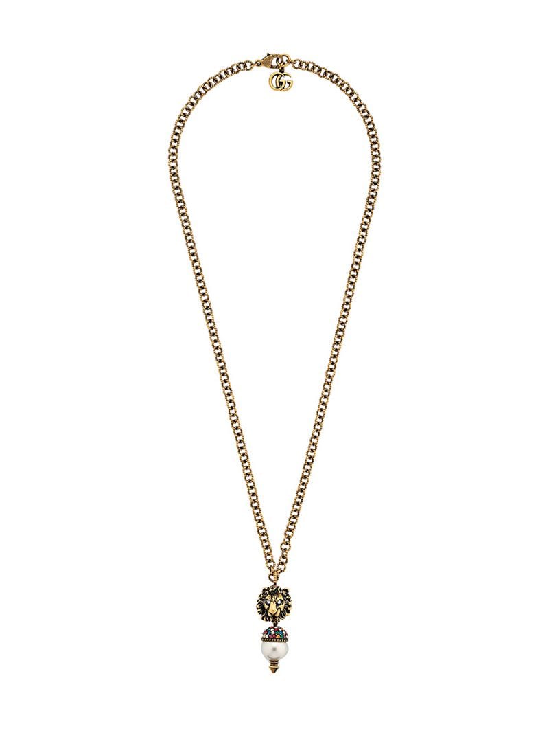 Gucci - lion head necklace - men - glass/metal/Crystal - One Size - GOLD