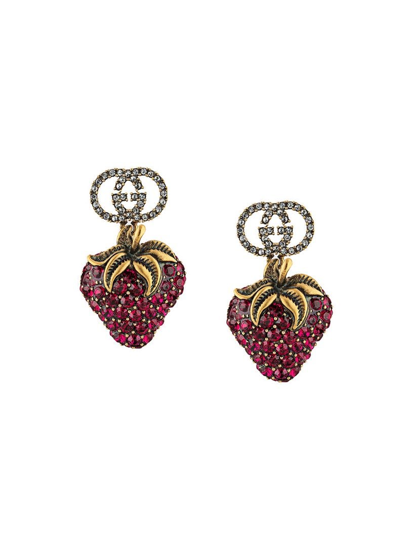 Gucci - strawberry drop earrings - men - Crystal/metal - One Size - GOLD