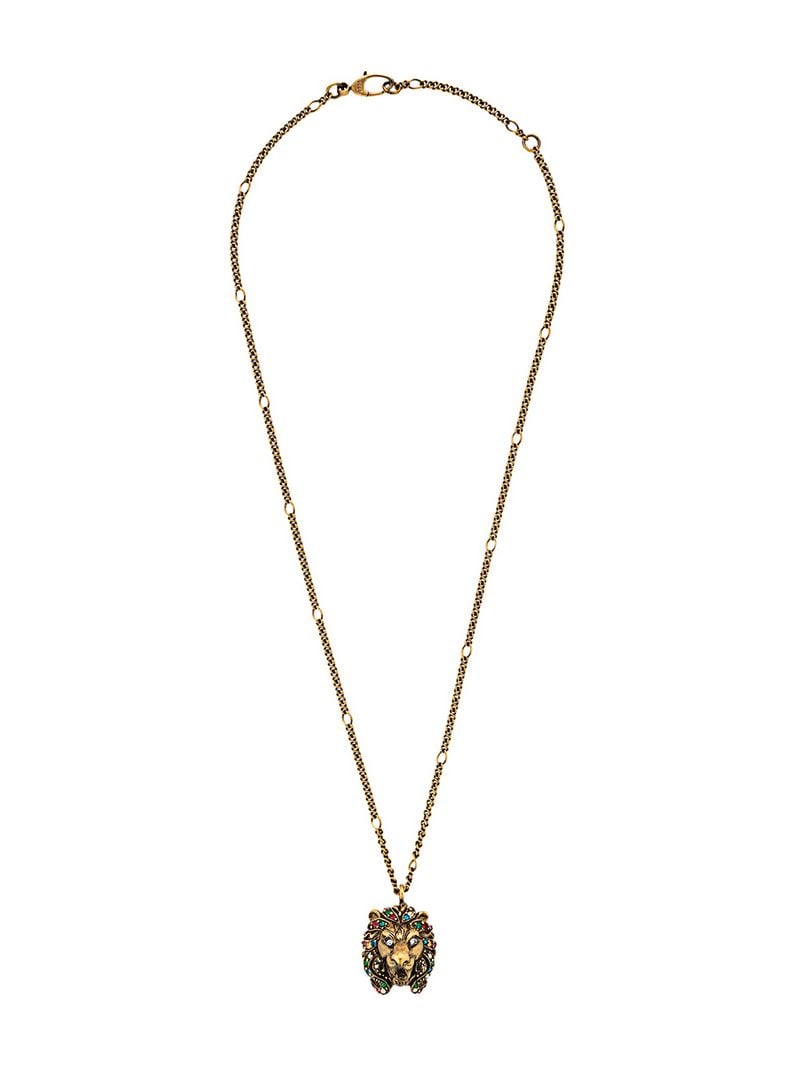 Gucci - lion head necklace - men - metal/Crystal - One Size - GOLD