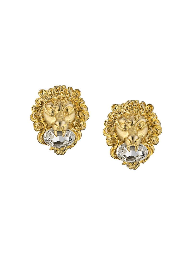 Gucci - lion head earrings - women - metal/Crystal - One Size - GOLD