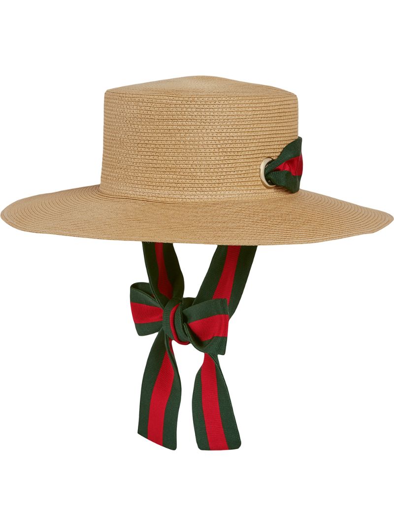 Gucci - Web-ribbon straw boater hat - men - Straw - L, M - Brown