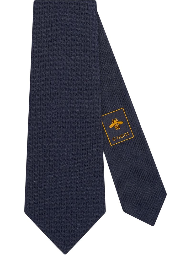 Gucci - silk tie with Gucci badge - men - Silk - One Size - Blue