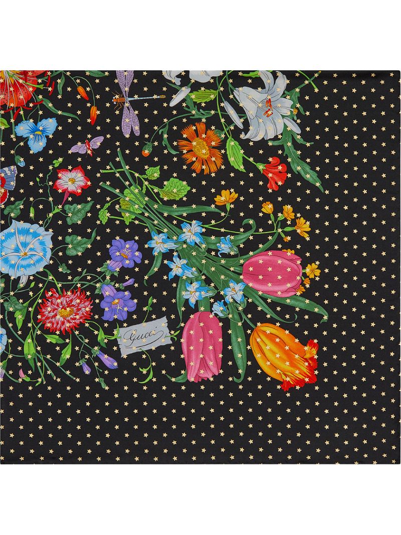 Gucci - Silk scarf with Flora Star print - women - Silk - One Size - Black