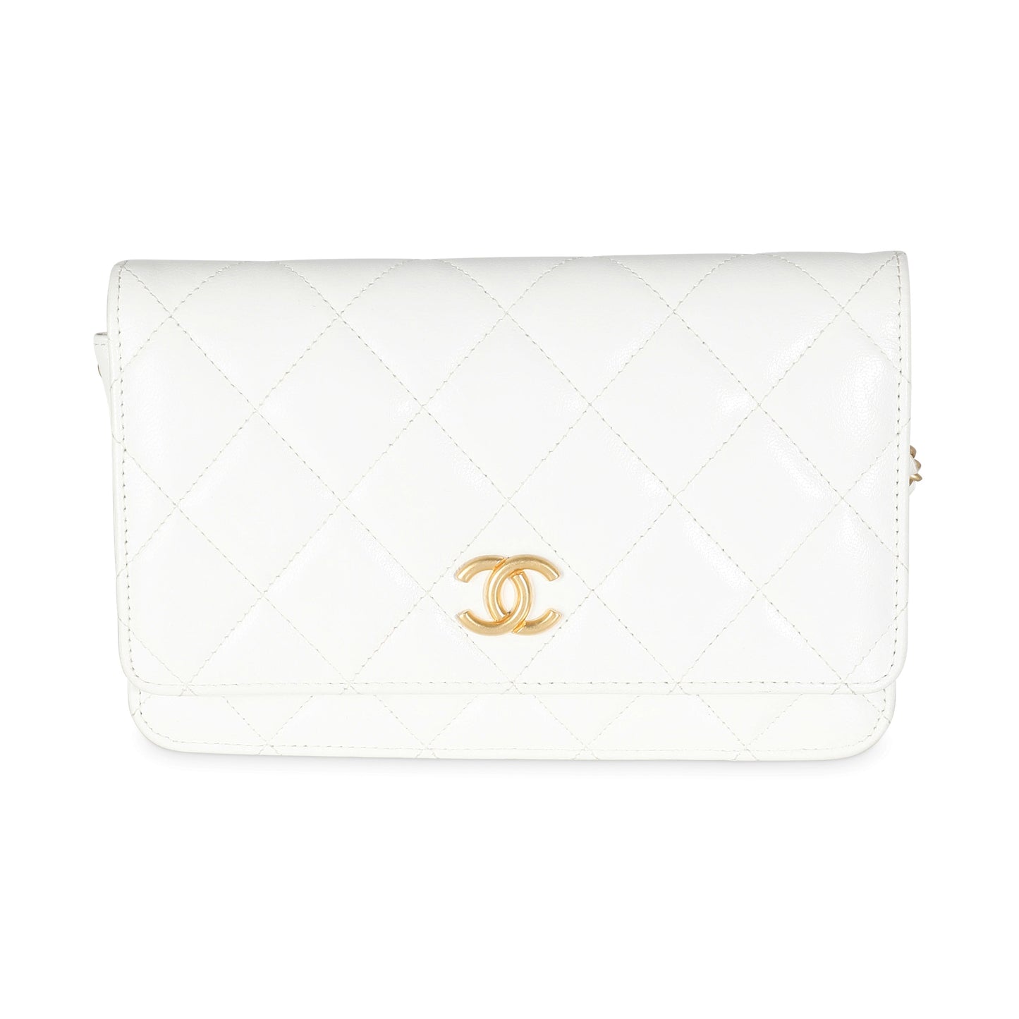 CHANEL White Quilted Goatskin Punk Essentials Wallet On Chain