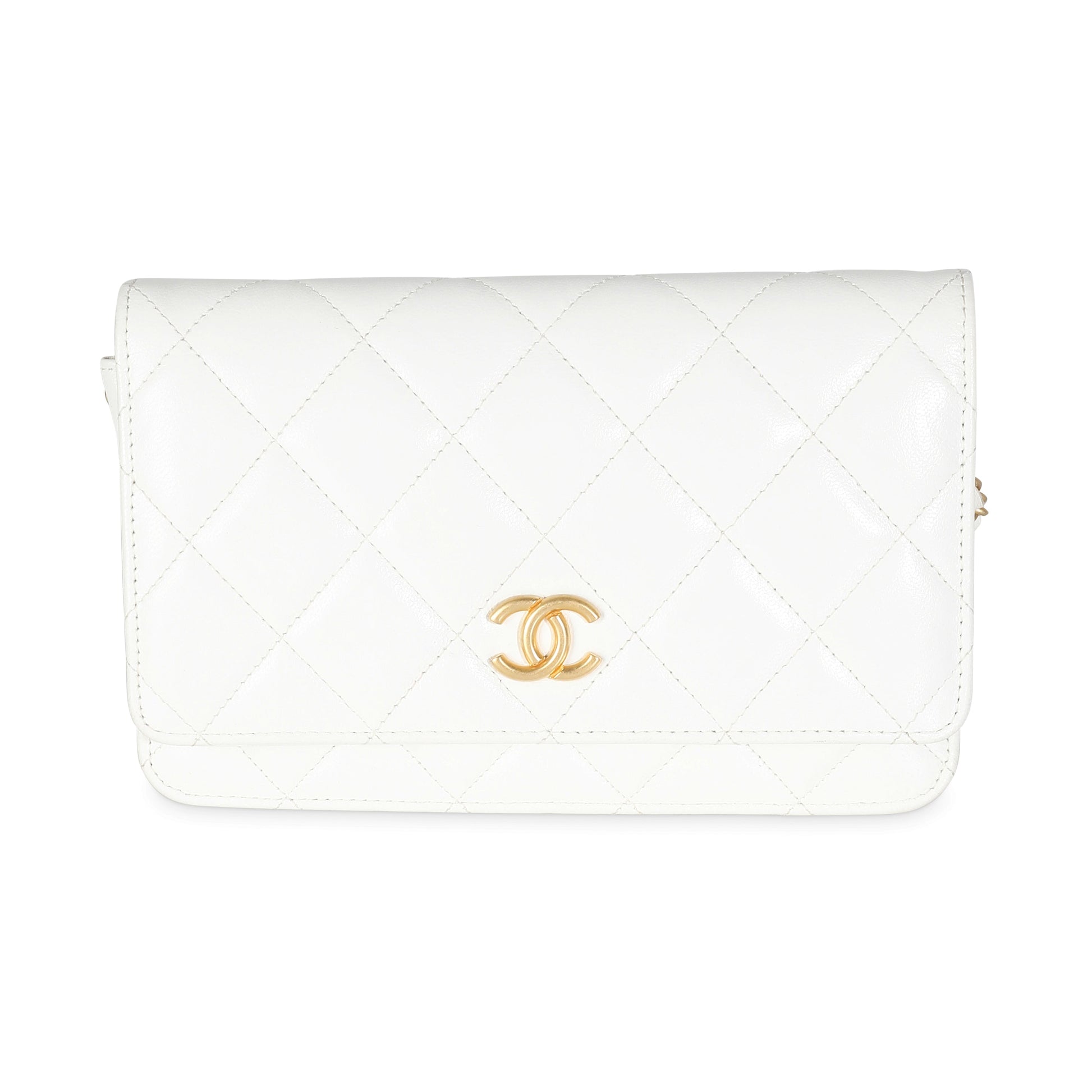CHANEL White Quilted Goatskin Punk Essentials Wallet On Chain