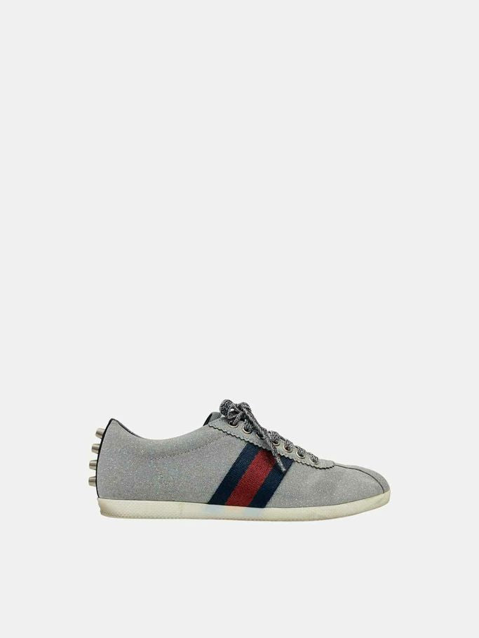 GUCCI Web Bambi Metallic Silver Size EU 37 Sneakers