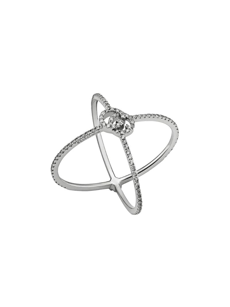 Gucci - GG Running diamond X ring - women - 18kt White Gold/White Diamond - 55, 53 - SILVER