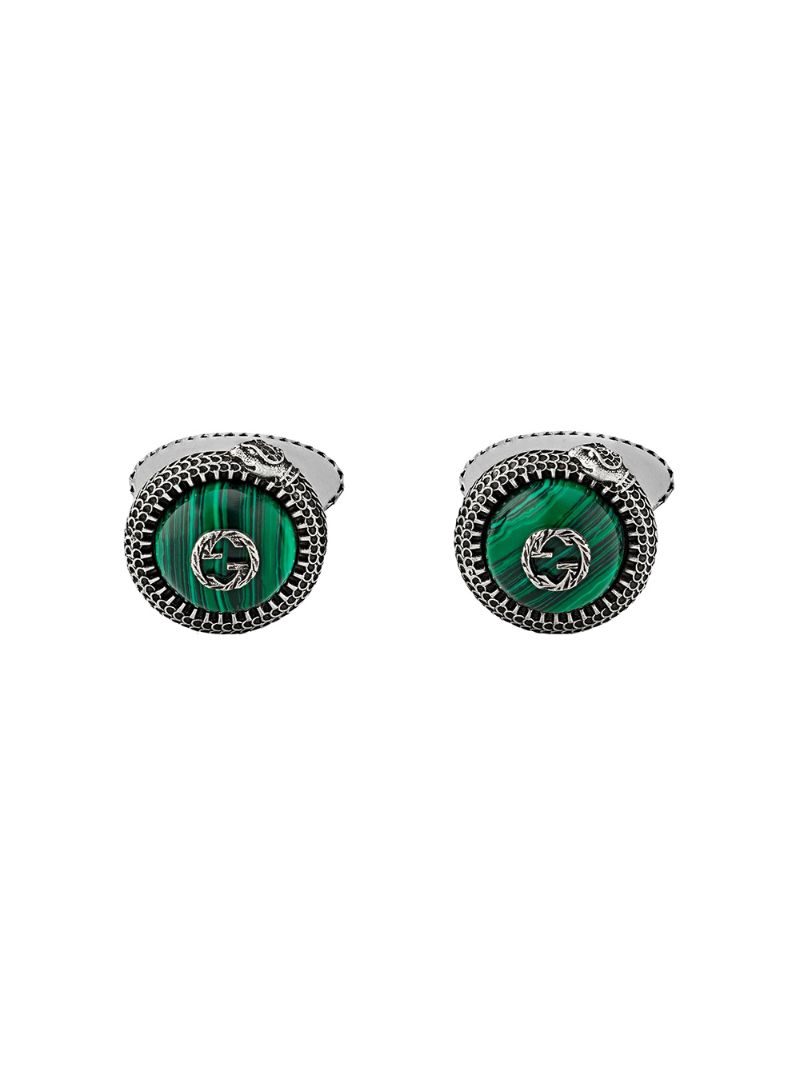 Gucci - interlocking G snake-effect cufflinks - men - Sterling Silver - One Size - Green