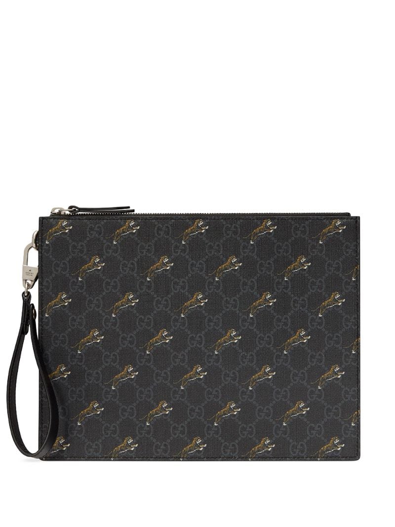 Gucci - GG pouch with tiger print - men - Cotton/Canvas - One Size - Black