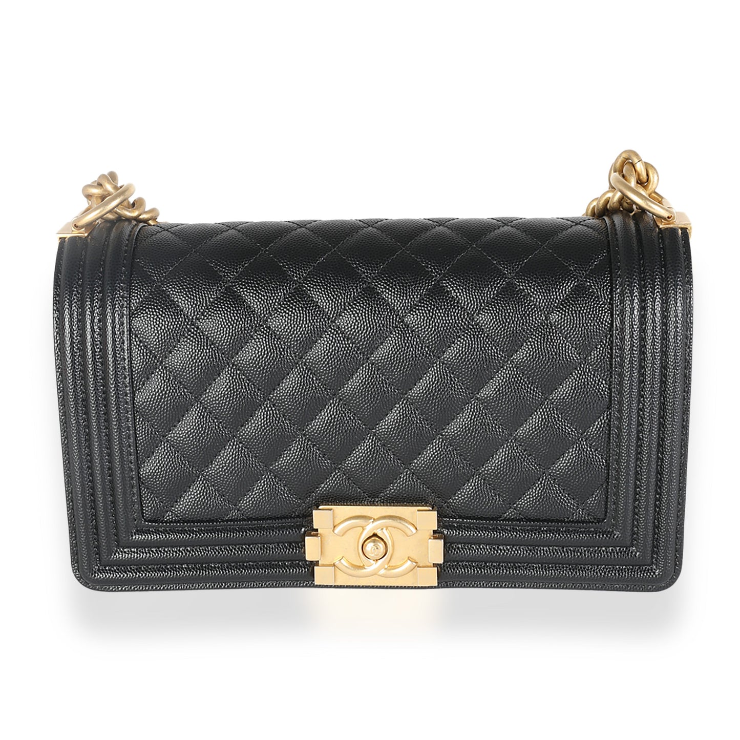 Chanel Black Quilted Caviar Medium Boy Bag