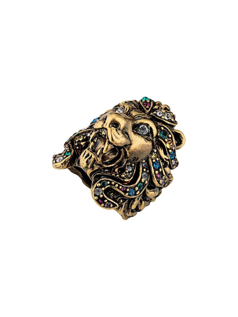 Gucci - Lion head ring with multicolor crystals - women - metal/Crystal - 56, 53, 50 - GOLD