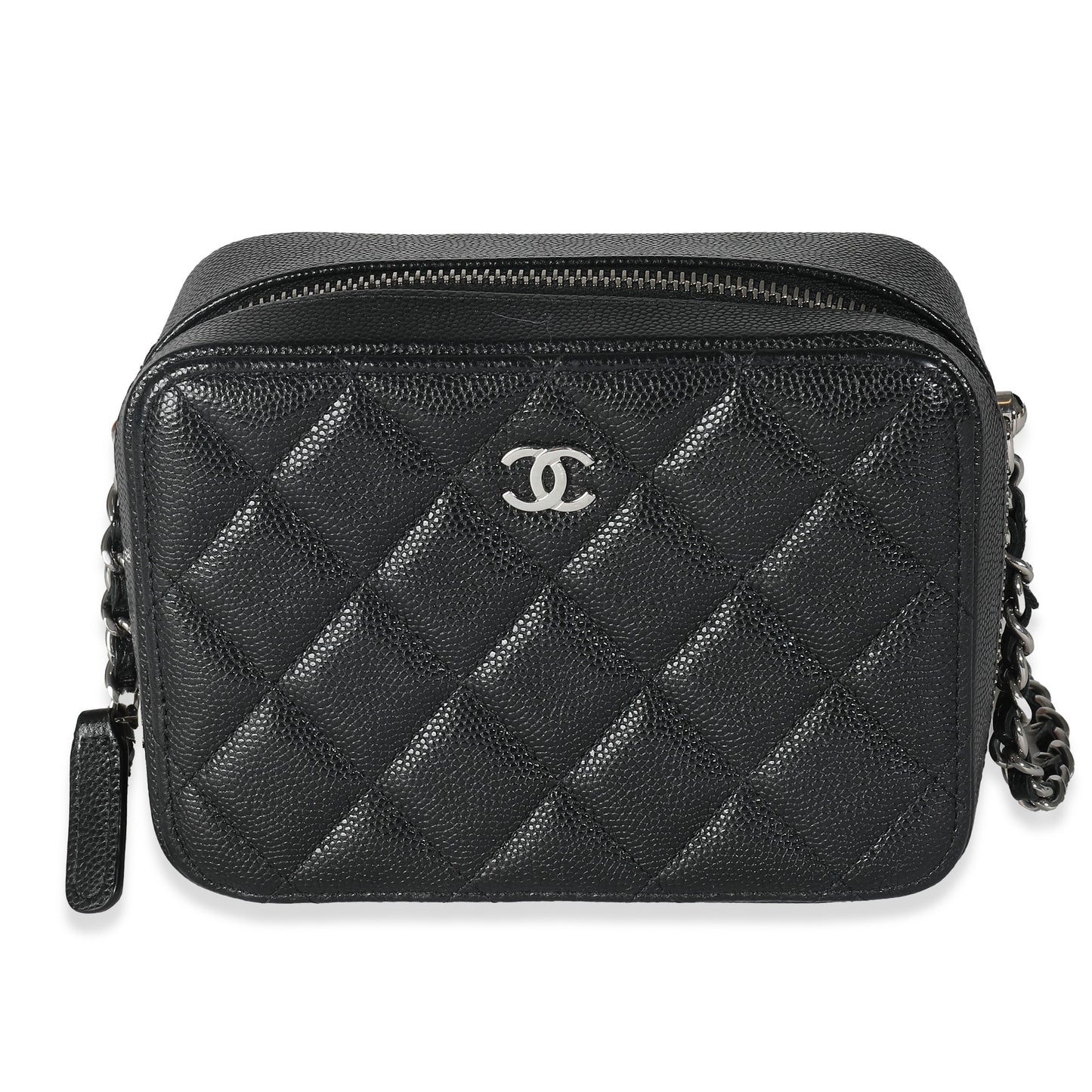Chanel Black Quilted Caviar Square Zip Around Camera Bag