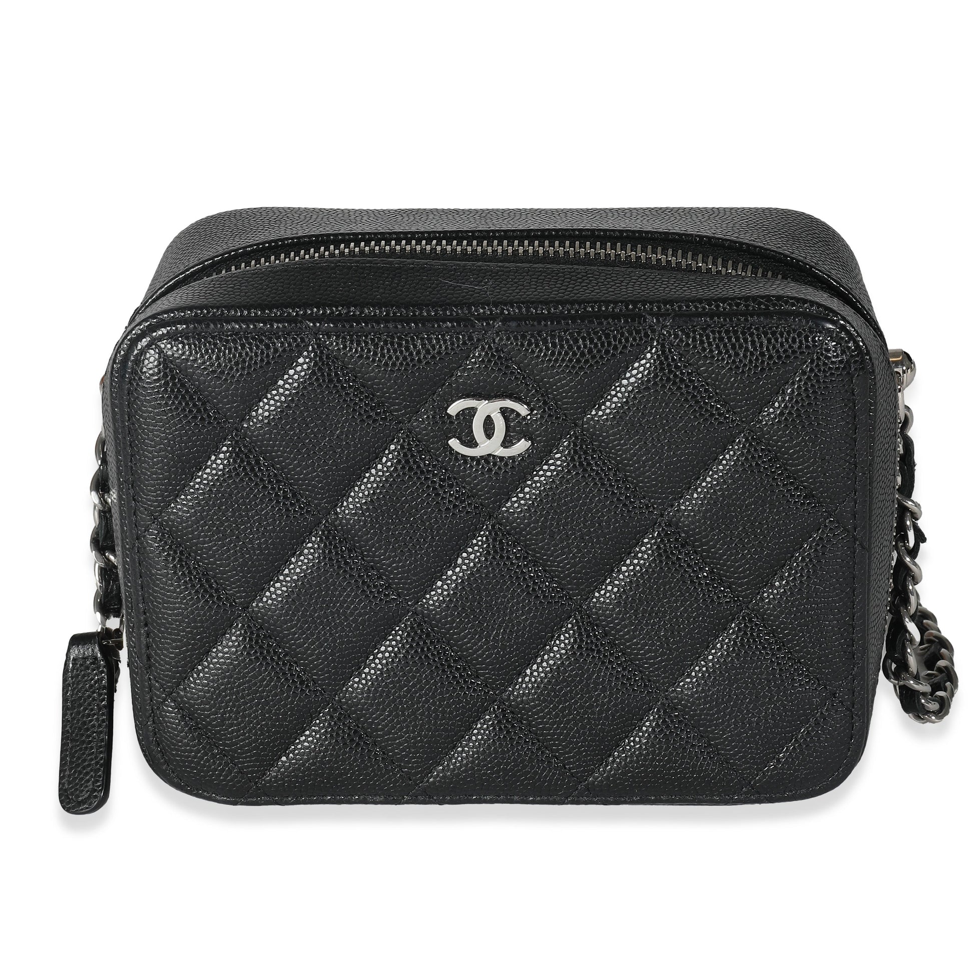 Chanel Black Quilted Caviar Square Zip Around Camera Bag