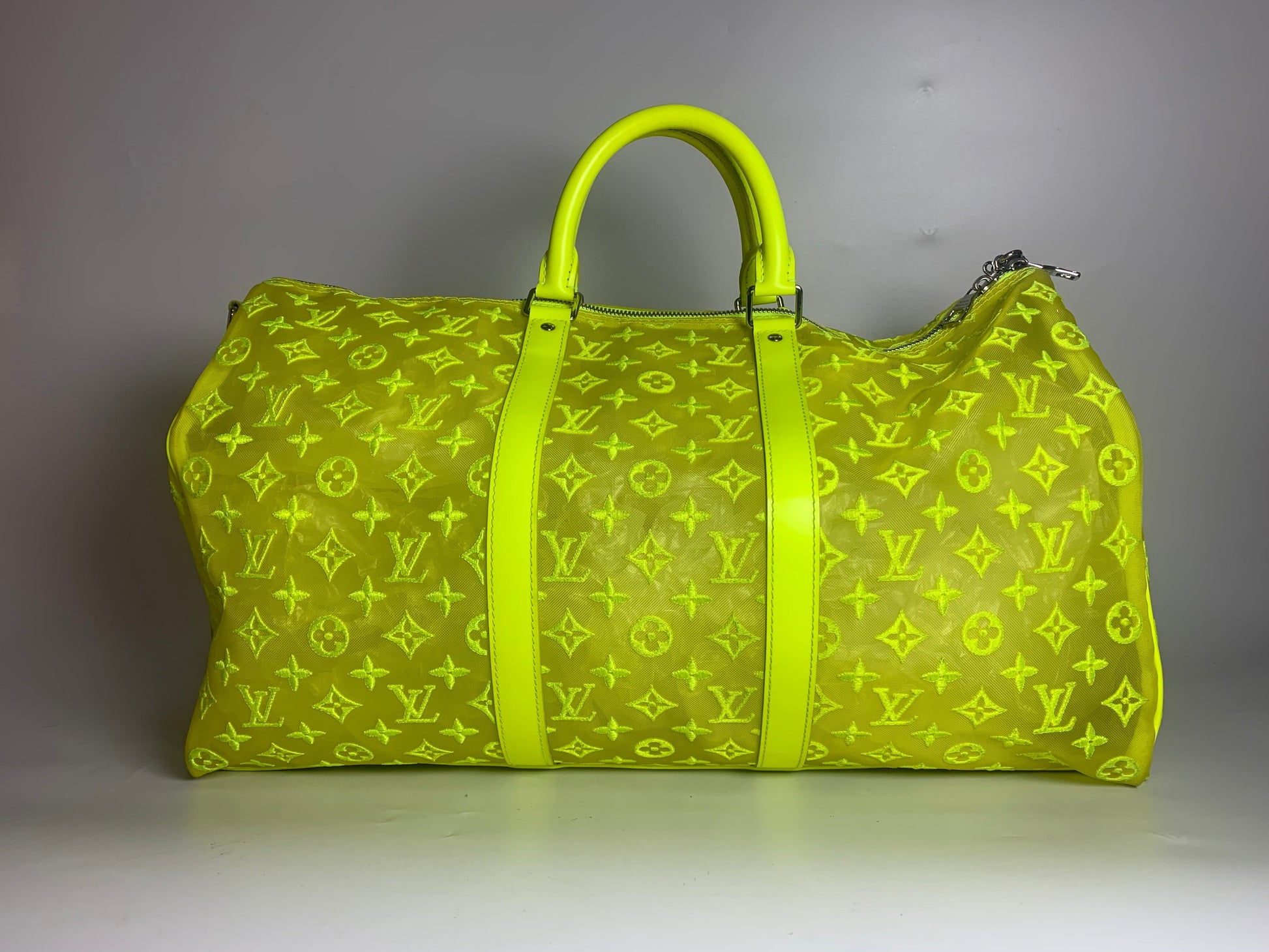 Louis Vuitton Keepall Bandouliere Mesh 50 Mesh Monogram Leather Yellow Pink Travel Bag