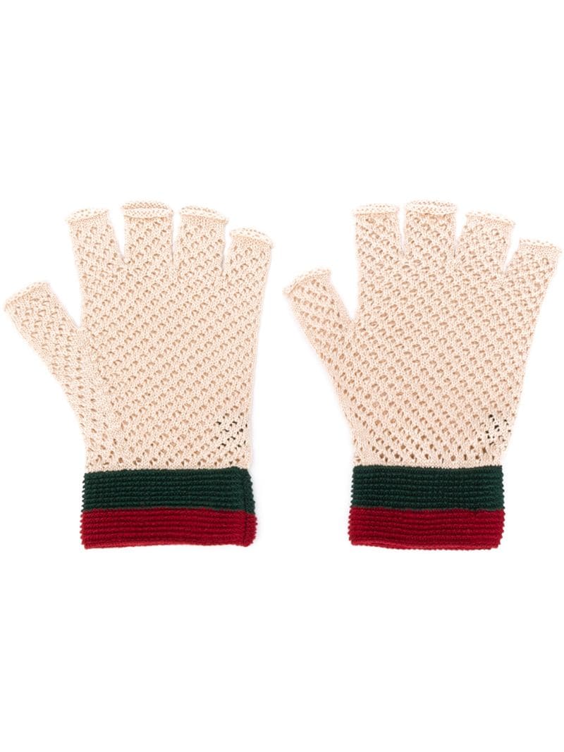 Gucci - knitted fingerless gloves - men - Cotton - S - NEUTRALS
