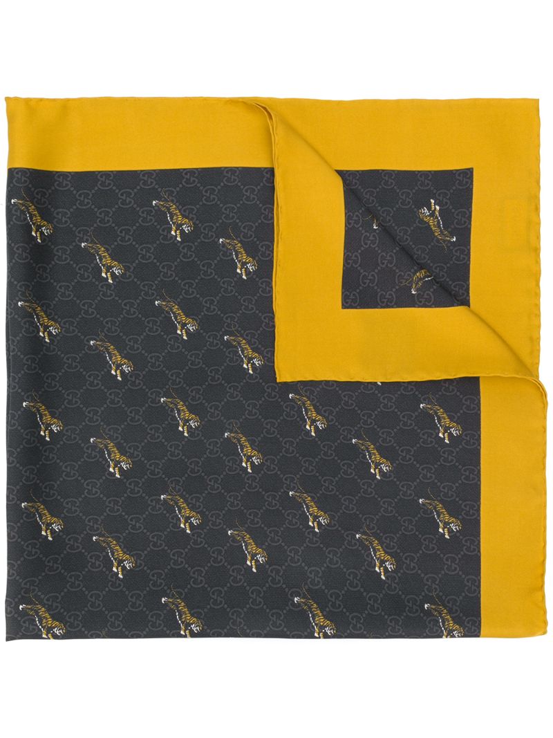 Gucci - tigers print GG scarf - men - Silk - One Size - Black