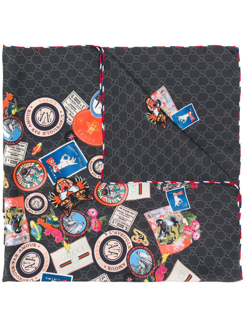 Gucci - Gucci Courrier print scarf - men - Silk - One Size - Black