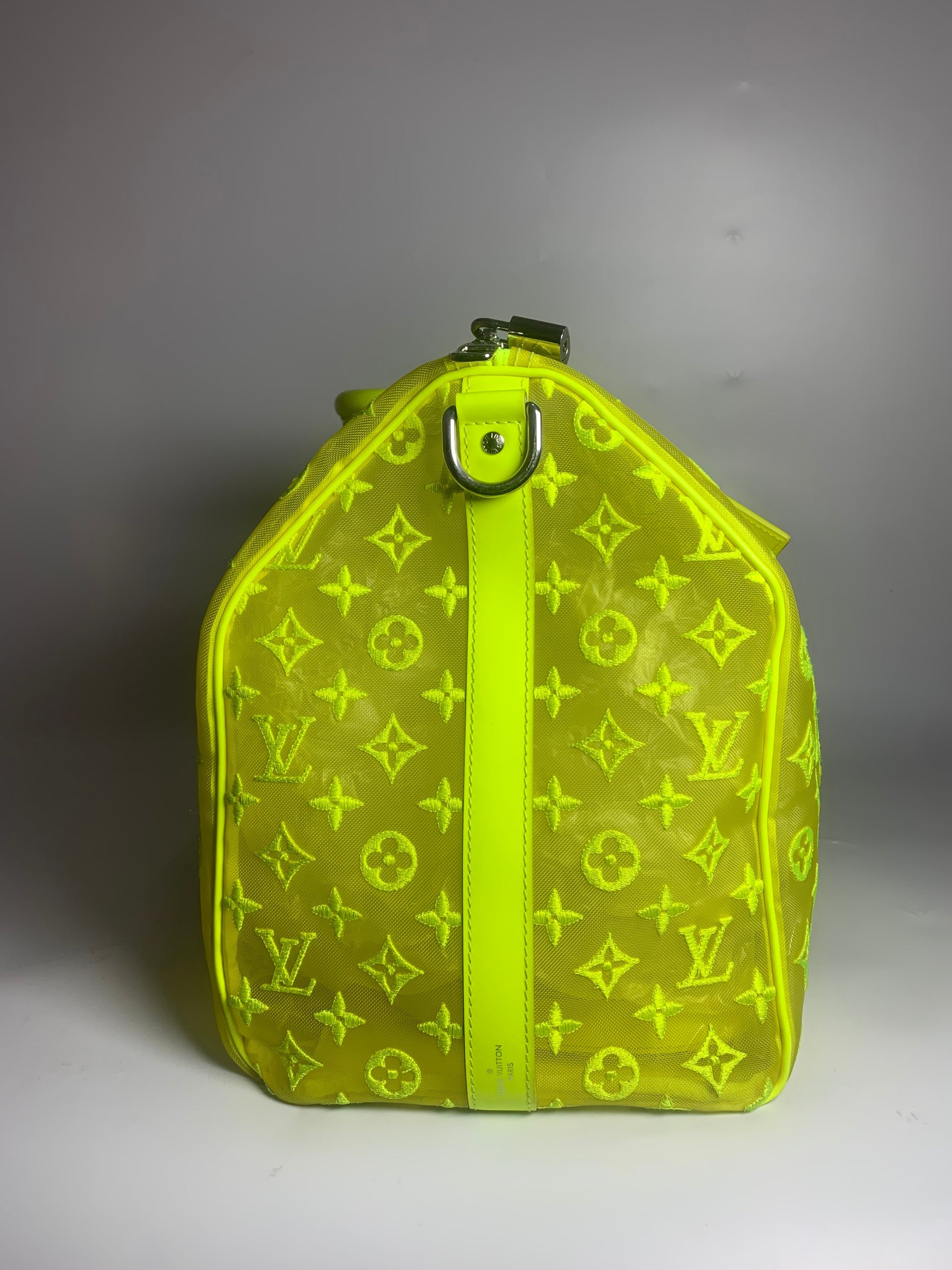 Louis Vuitton Keepall Bandouliere Mesh 50 Mesh Monogram Leather Yellow Pink Travel Bag