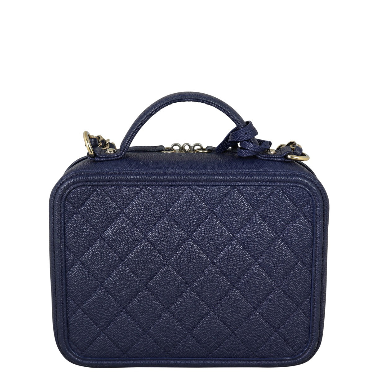 Chanel CC Filigree Vanity Navy Handbag Blue Medium