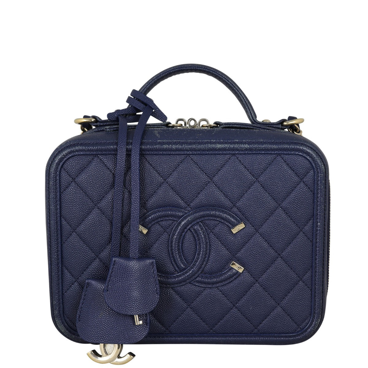 Chanel CC Filigree Vanity Navy Handbag Blue Medium