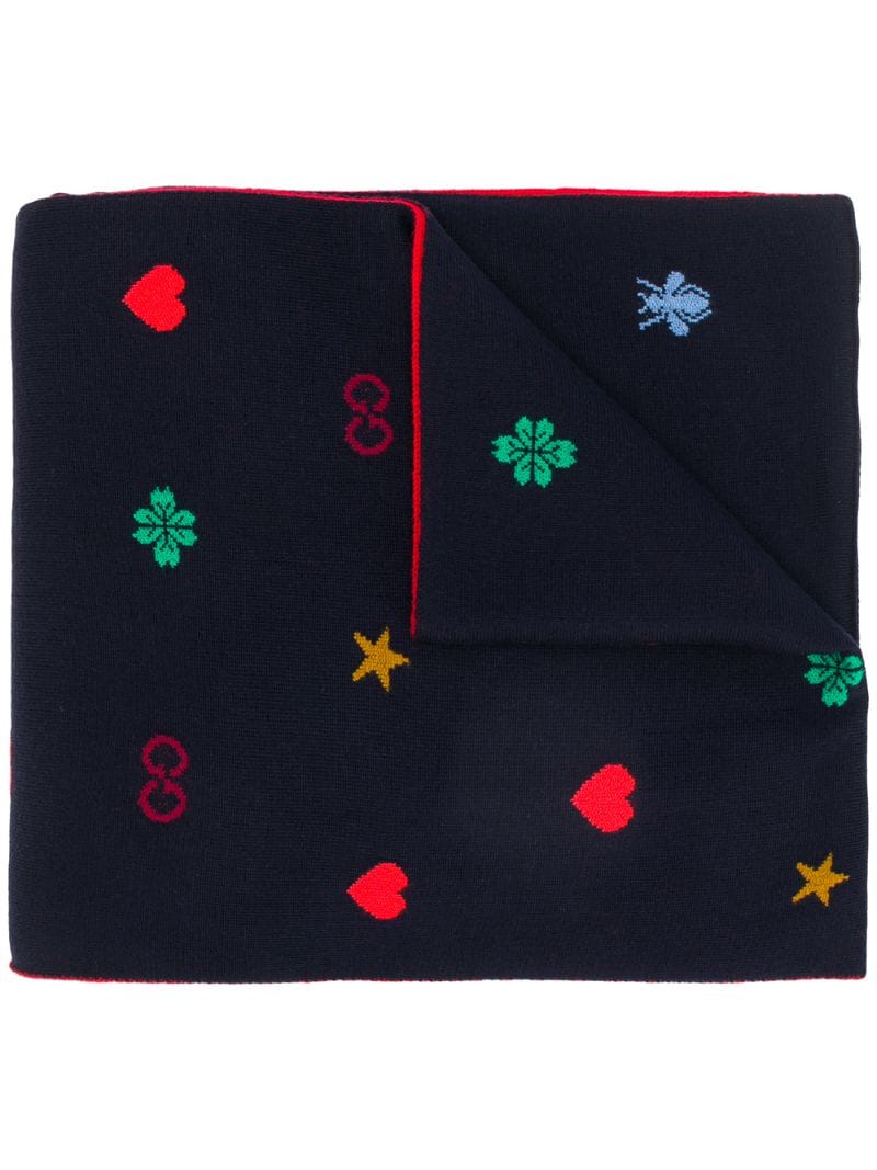 Gucci - embroidered logo scarf - men - Wool - One Size - Blue
