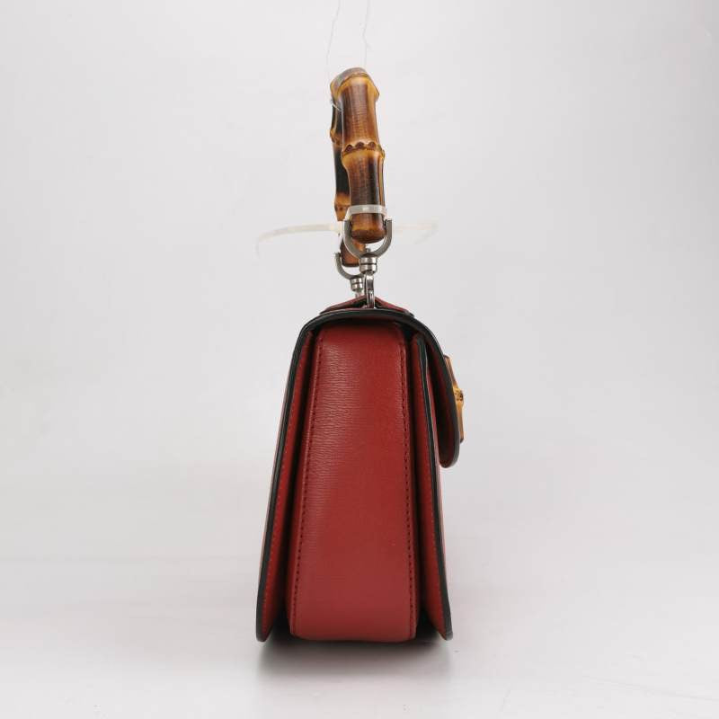 Gucci Bamboo Burgundy Strap Leather Red Small Top Handle Travel Bag