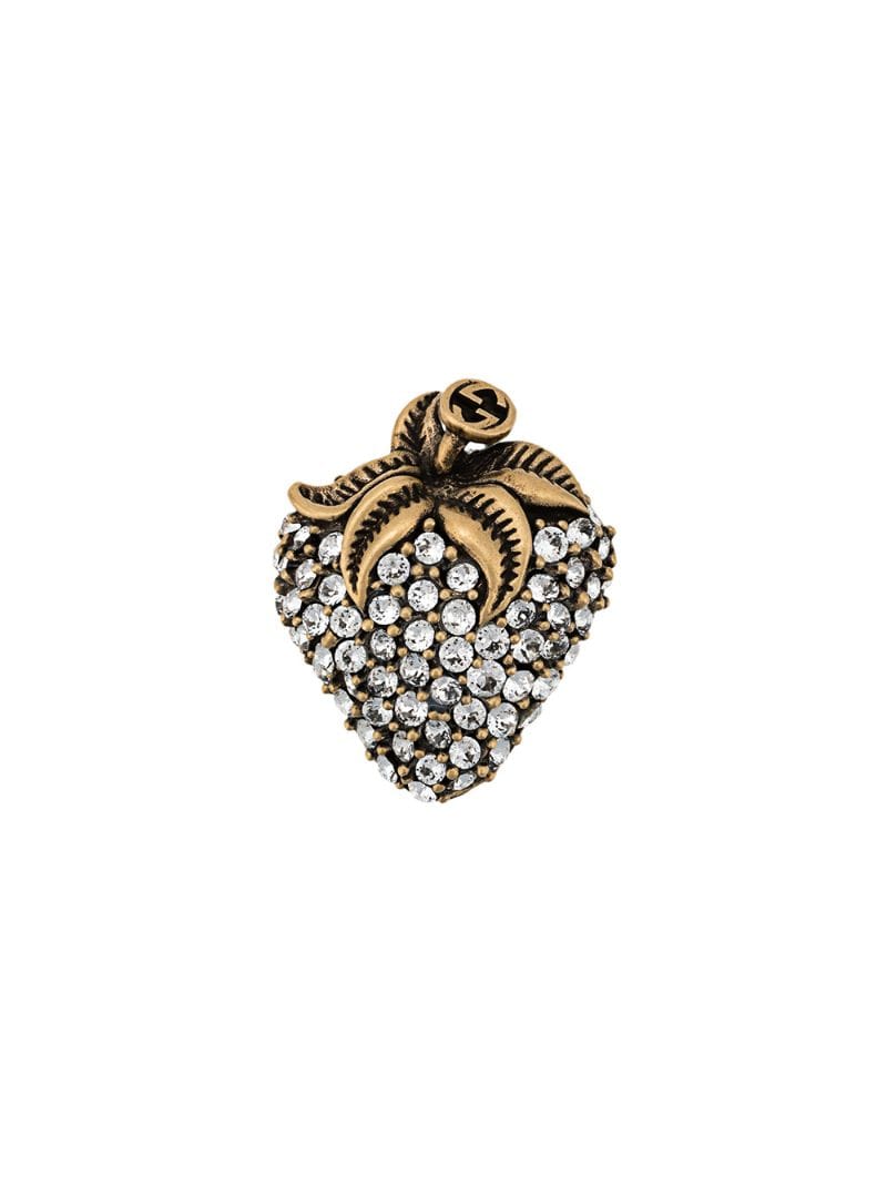 Gucci - crystal strawberry brooch - women - Brass/Crystal - One Size - SILVER