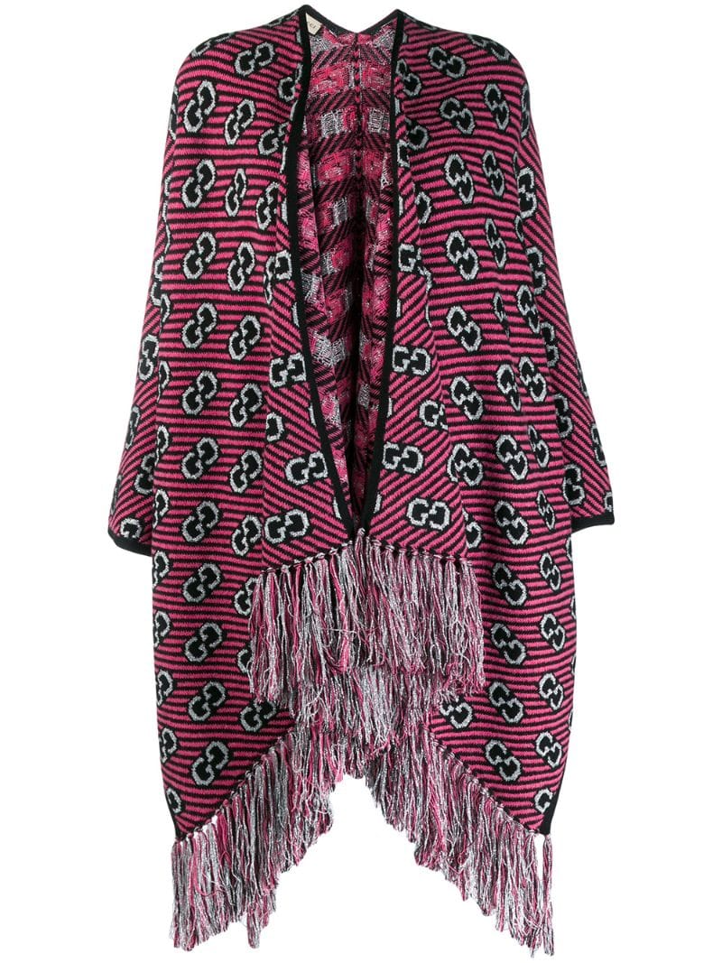 Gucci - GG stripe jacquard poncho - women - Wool/Polyamide/Metallic Fibre - One Size - PINK