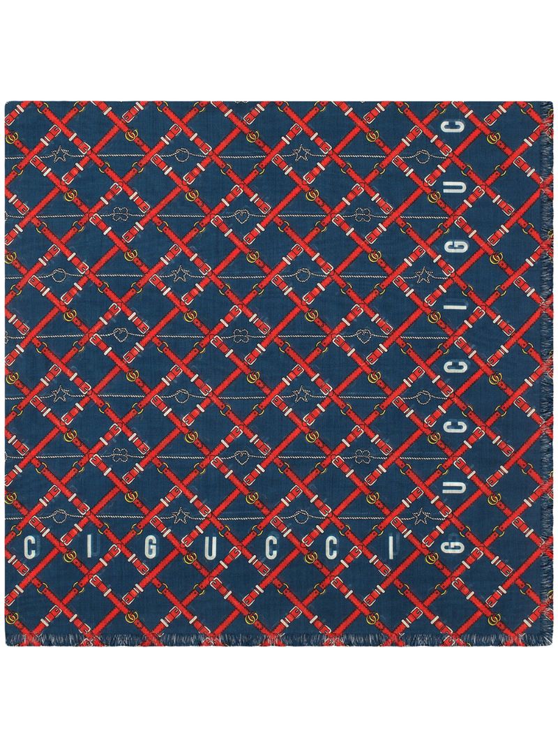 Gucci - GG bridal strap print scarf - men - Wool - One Size - Blue