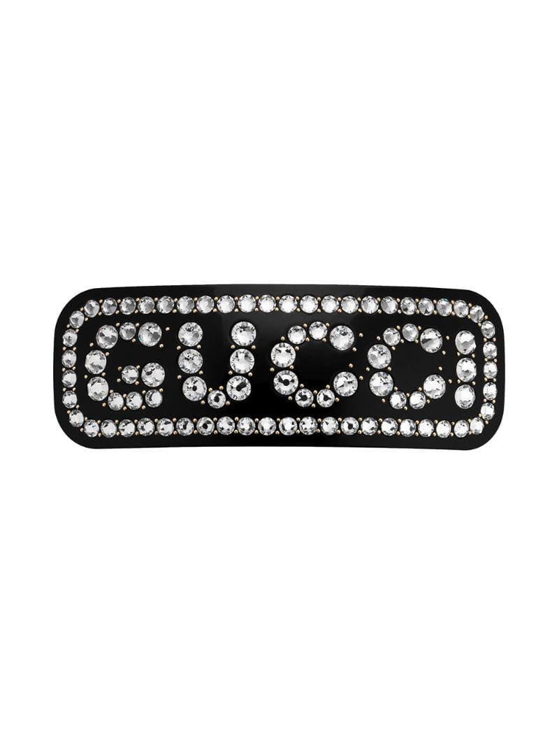 Gucci - crystal logo hair clip - women - Resin/Rhinestone/metal - One Size - Black