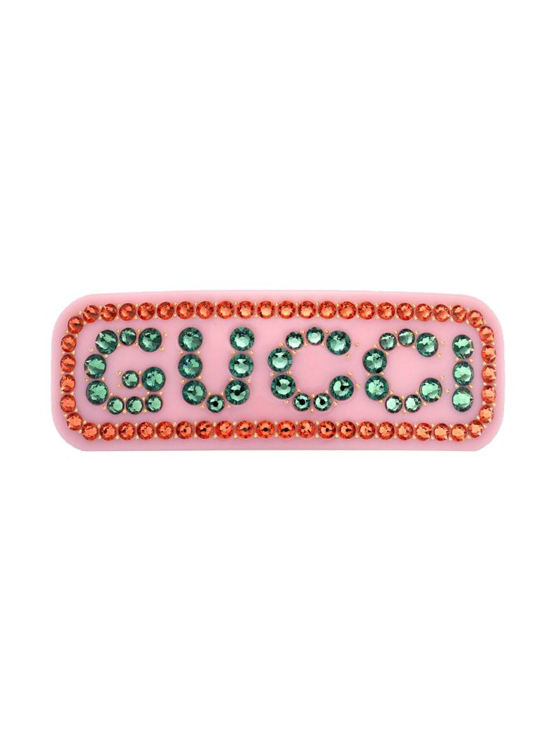 Gucci - crystal logo hair clip - women - Resin/Rhinestone - One Size - PINK