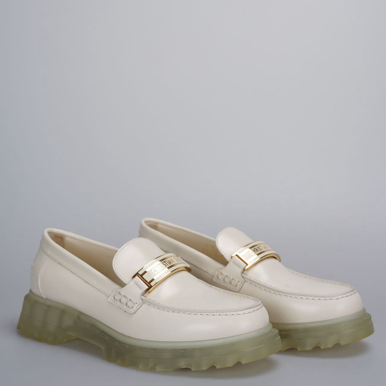 Dior Shoe Christian Loafers 36.5 White Shoes