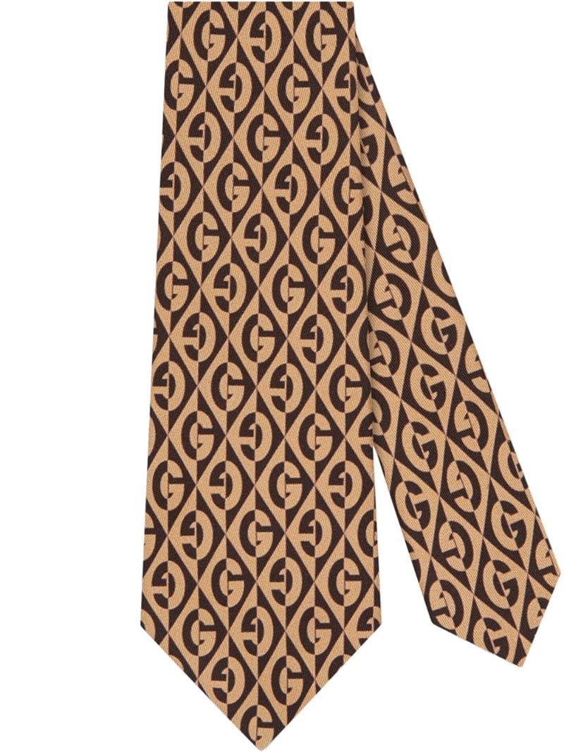 Gucci - G rhombus print silk tie - men - Silk - One Size - Brown