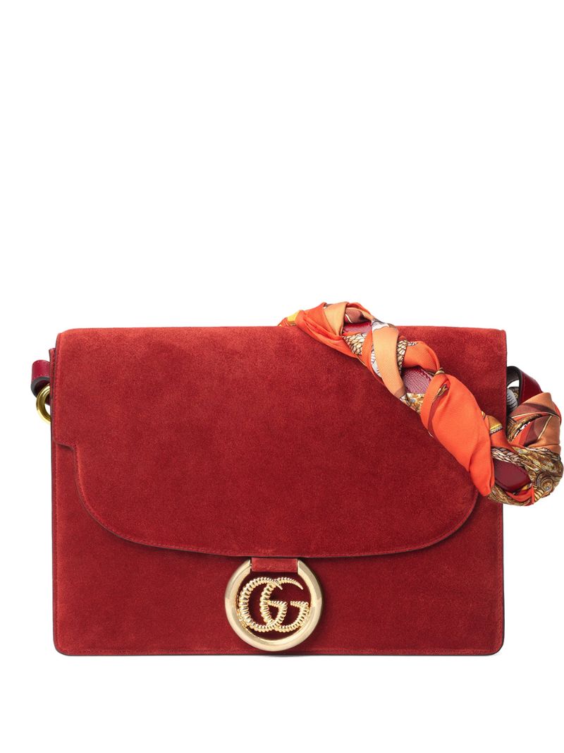 Gucci - scarf-detail shoulder bag - women - Suede/Viscose - One Size - Red
