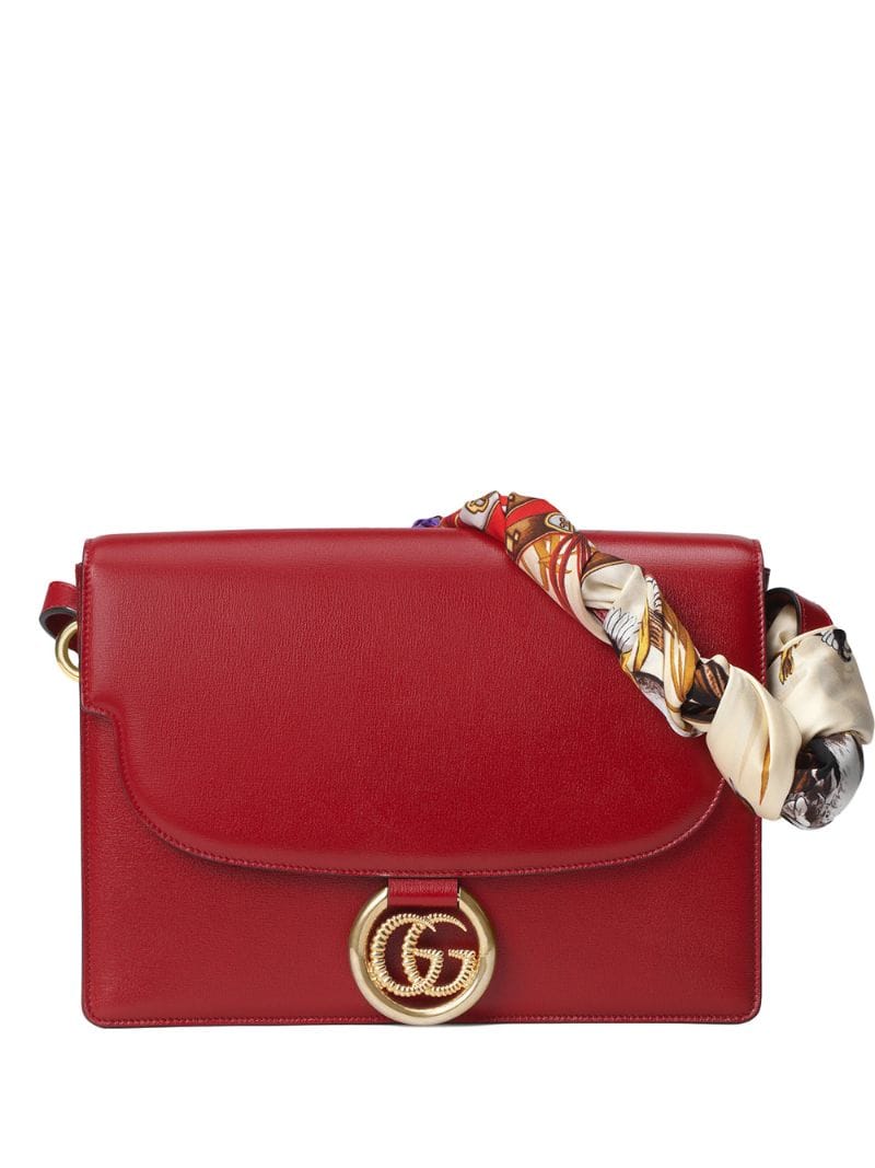 Gucci - Medium leather shoulder bag with scarf - women - Leather/Viscose - One Size - Red