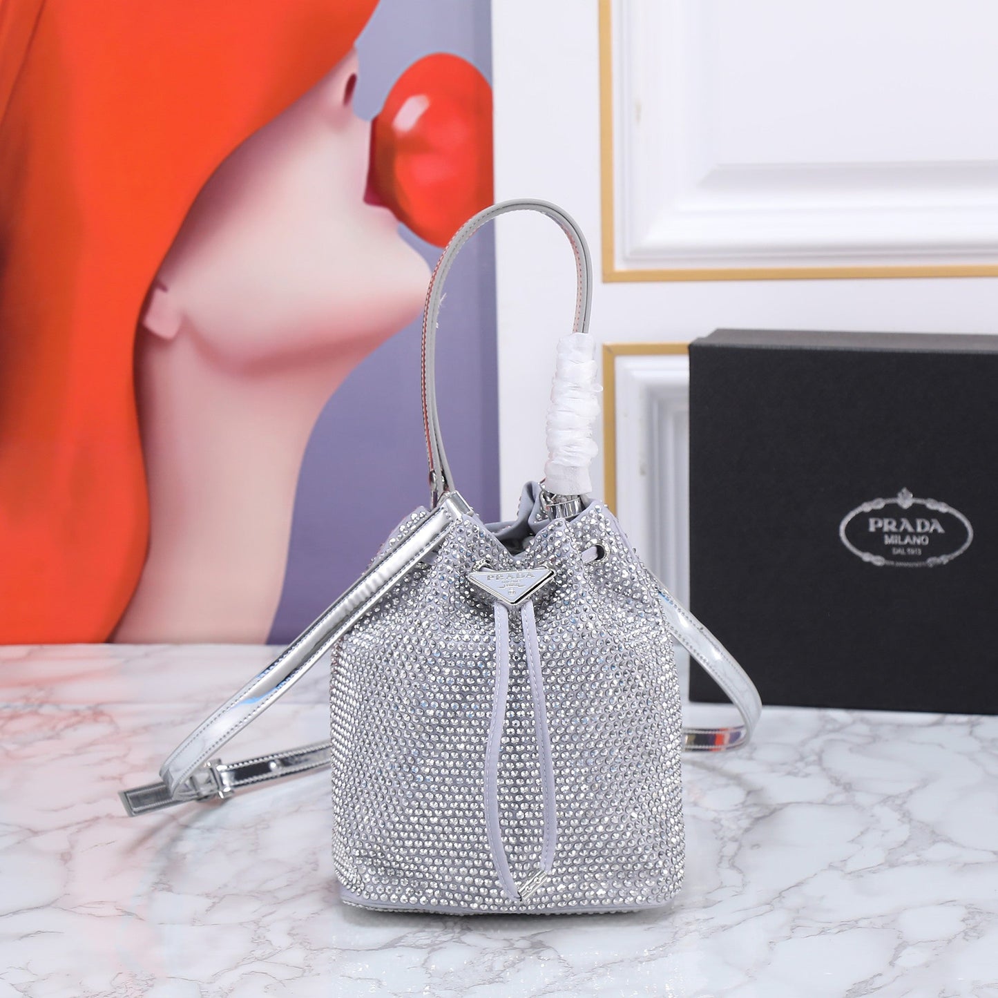 Prada Bolsa Strass Luxury Handbag Bucket Bucket Bag