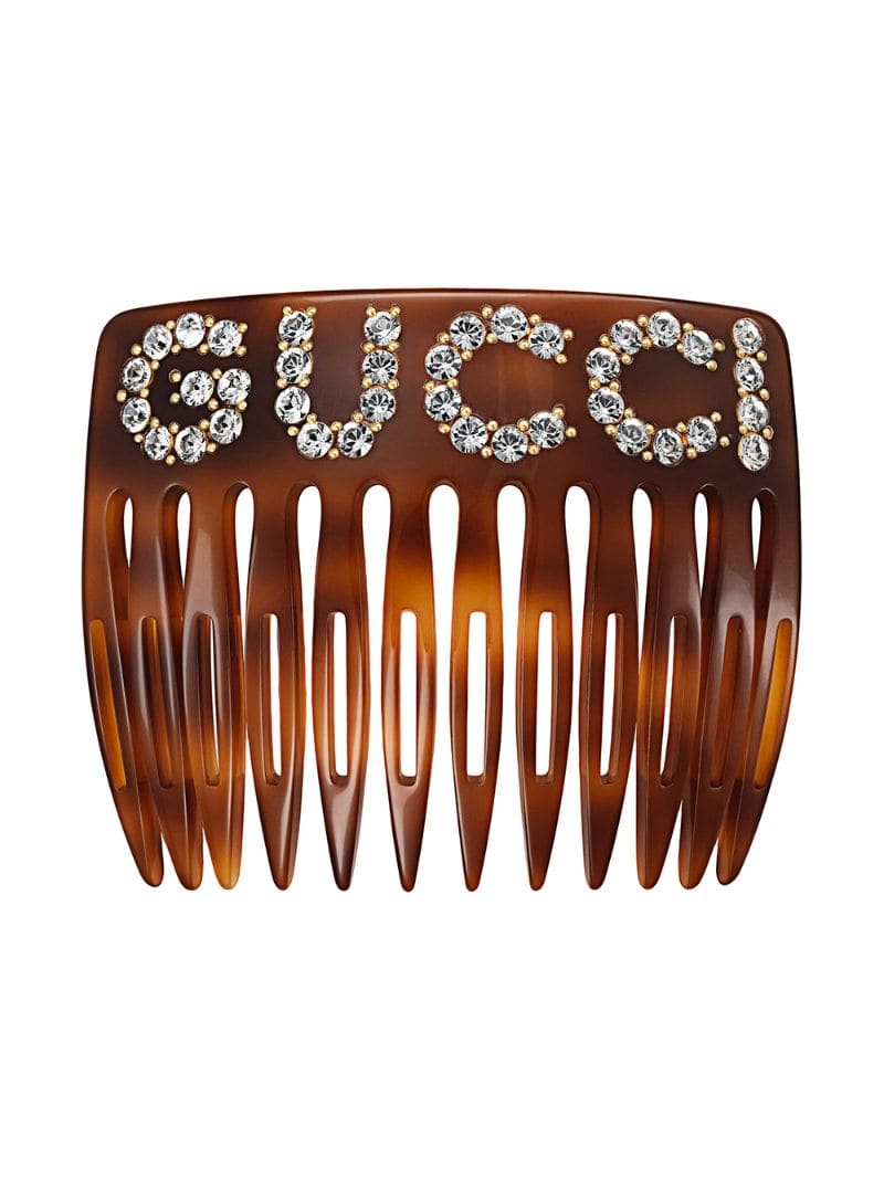 Gucci - Crystal Gucci hair comb - women - Resin/Rhinestone/metal - One Size - Brown