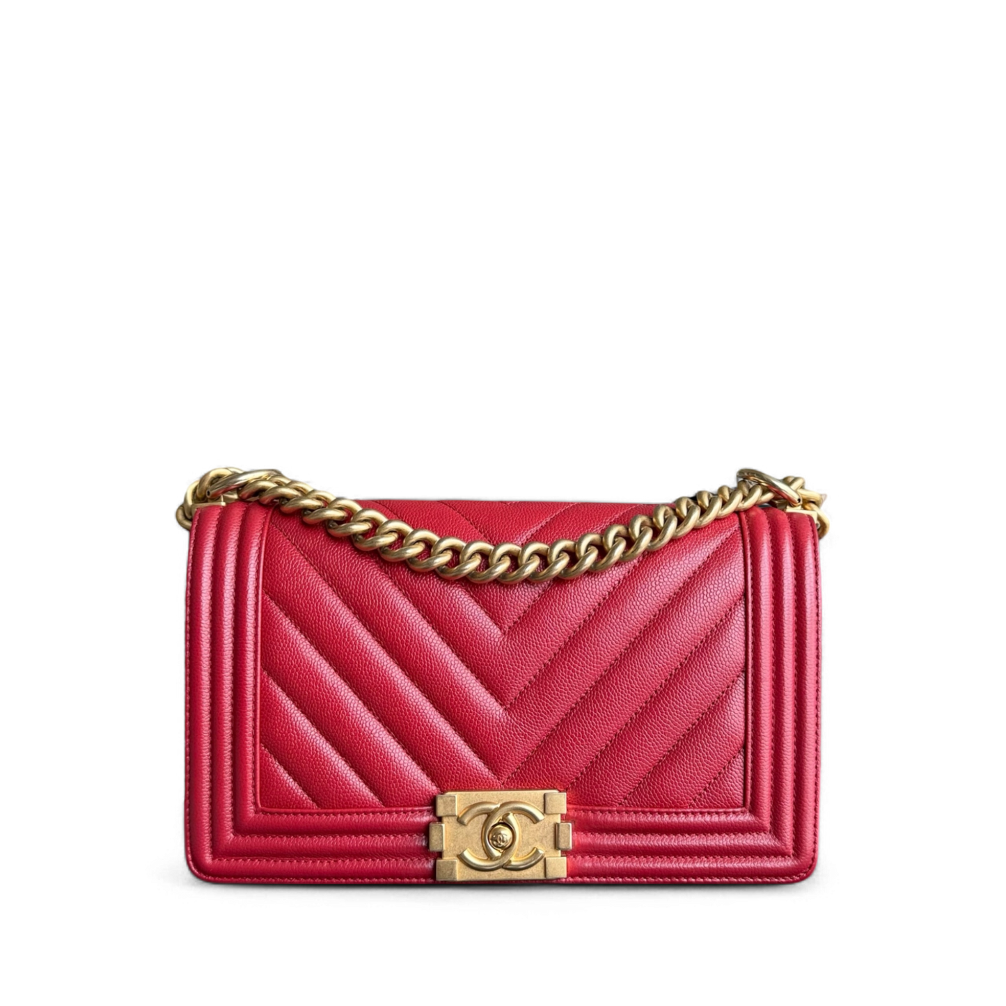 Chanel Boy Medium - 25CM Chevron Red Gold Hardware Series 25