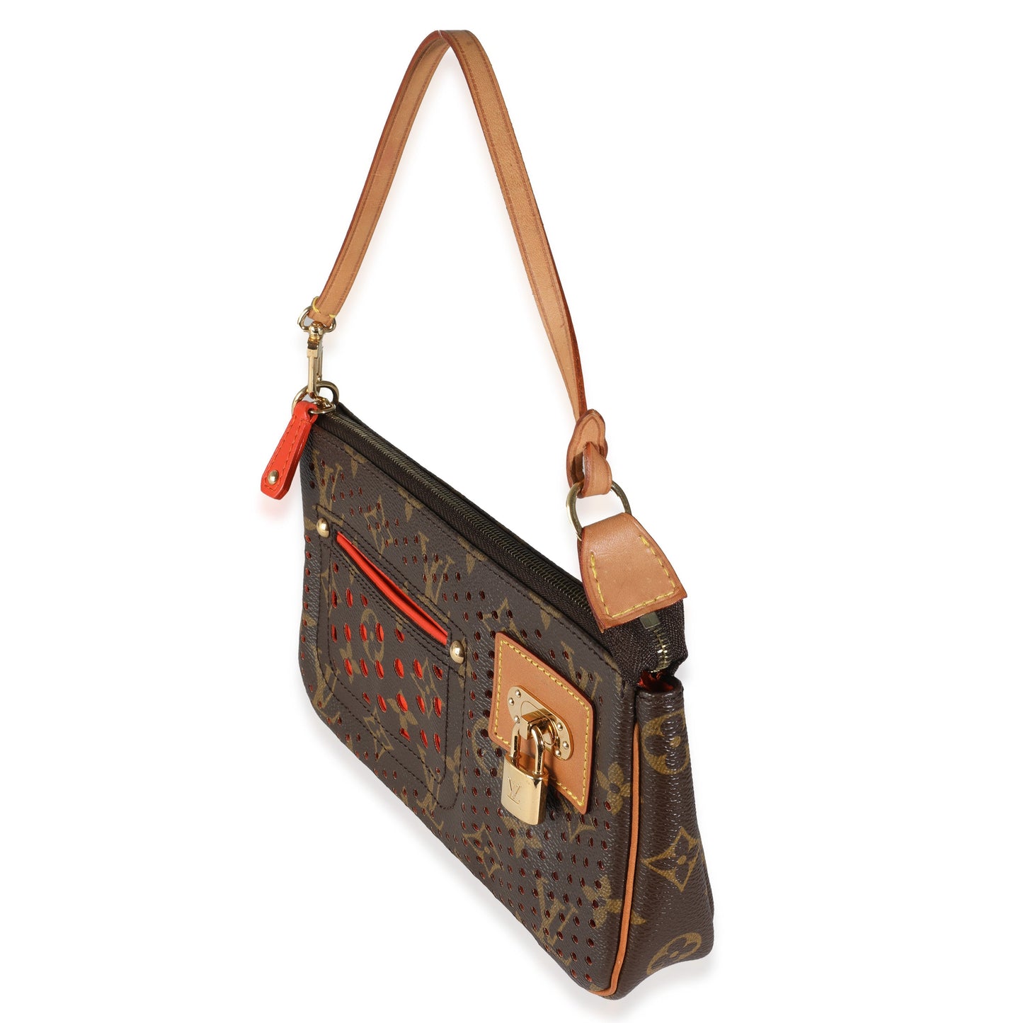 Louis Vuitton Perforated Pochette Accessoires Monogram Canvas Orange Clutch Bag